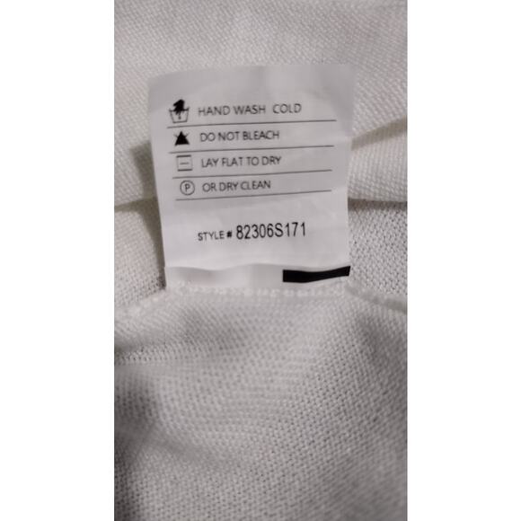 Repeat Lace Up Neck Long Sweater with 3/4 Sleeves, Cream, Size XS - Picture 7 of 7